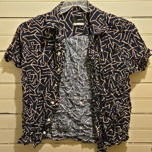 Original Use Shirt Womens M Navy Geometric Short Sleeve Button Front Casual Top